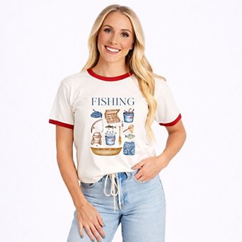 Fishing Watercolor Collage - Women's Ringer Graphic T-Shirt