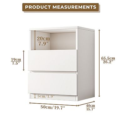 26"H End Table with Storage, Wood Bedside Table with Open Shelf, Floor Cabinet for Home and Office