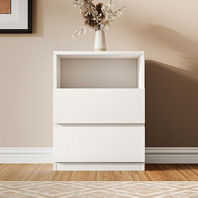 26"H End Table with Storage, Wood Bedside Table with Open Shelf, Floor Cabinet for Home and Office