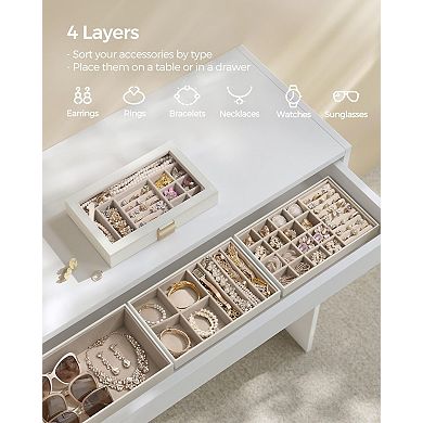4-Tier Stackable Jewelry Organizer Glass Lid Removable Dividers Vanity Gift