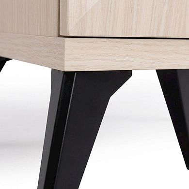 Wood Nightstand, 2 Drawers, Mid-Century Style