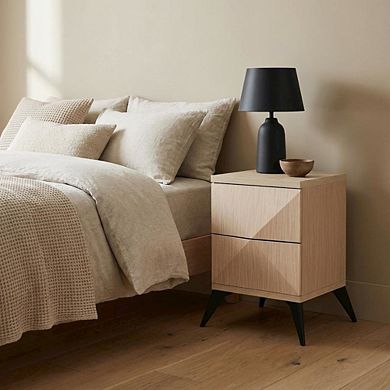 Wood Nightstand, 2 Drawers, Mid-Century Style