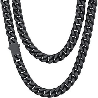 ZUQIETA Stainless Steel Men's Cuban Link Chain - Black/Gold Plated, 5-14mm, 18"-30", Gift Boxed