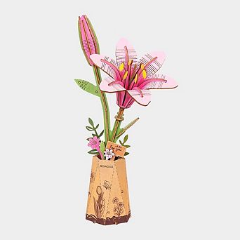 DIY 3D Wood Puzzle Pink Lily 73 pc