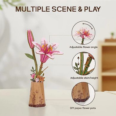 DIY 3D Wood Puzzle Pink Lily 73 pieces