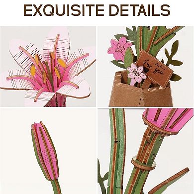 DIY 3D Wood Puzzle Pink Lily 73 pieces