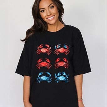 Six Crabs Sketched - Women's Garment Dyed Graphic T-Shirt