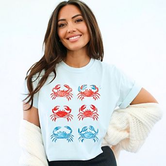 Six Crabs Sketched - Women's Garment Dyed Graphic T-Shirt