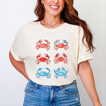 Six Crabs Sketched - Women's Garment Dyed Graphic T-Shirt