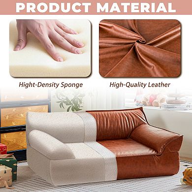 Brown Comfy Leather Dog Bed Sofa, Elevated Pet Bed Couch for Large Dogs up to 70 lbs