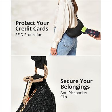 Crescent Bag with RFID Protection and Anti Theft Clip for Safety