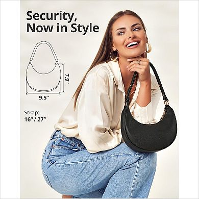 Crescent Bag with RFID Protection and Anti Theft Clip for Safety