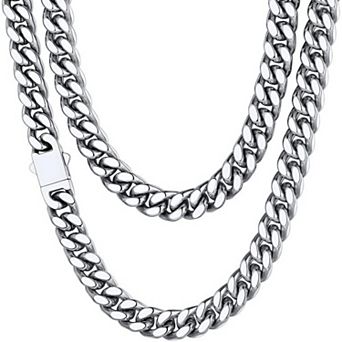 ZUQIETA Stainless Steel Cuban Link Chain for Men - Black or Gold Plated, 5-14mm Widths, 18"-30"