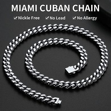 ZUQIETA Stainless Steel Cuban Link Chain for Men - Black or Gold Plated, 5-14mm Widths, 18"-30"