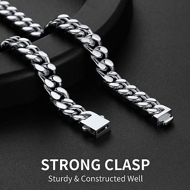 ZUQIETA Stainless Steel Cuban Link Chain for Men - Black or Gold Plated, 5-14mm Widths, 18"-30"