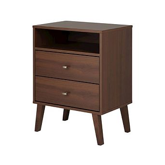 2-Drawer Nightstand with Open Shelf and Modern Design
