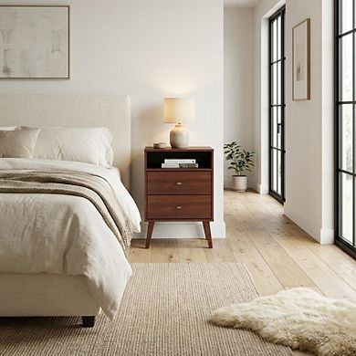 2-Drawer Nightstand with Open Shelf and Modern Design