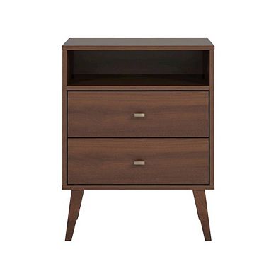2-Drawer Nightstand with Open Shelf and Modern Design