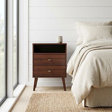 2-Drawer Nightstand with Open Shelf and Modern Design