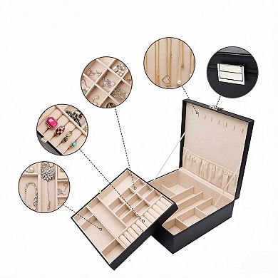 ZUQIETA 2-Layer Leather Jewelry Organizer for Women with Removable Pad, Black
