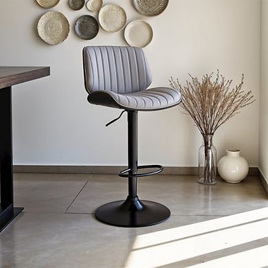 Adjustable Gray Faux Leather Bar Stool with Walnut Wood and Black Base