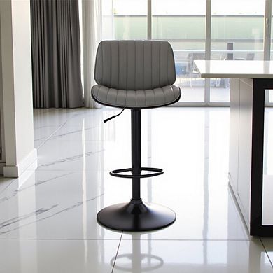 Adjustable Gray Faux Leather Bar Stool with Walnut Wood and Black Base