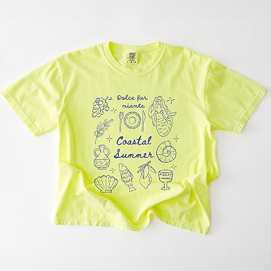 Coastal Summer Sketched Outline - Women's Garment Dyed Graphic T-Shirt