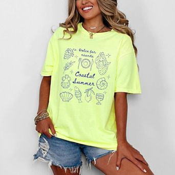 Coastal Summer Sketched Outline - Women's Garment Dyed Graphic T-Shirt