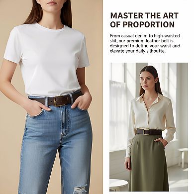 Casual Leather Belt with Square Buckle for Jeans and Dresses