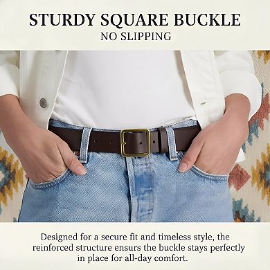 Casual Leather Belt with Square Buckle for Jeans and Dresses