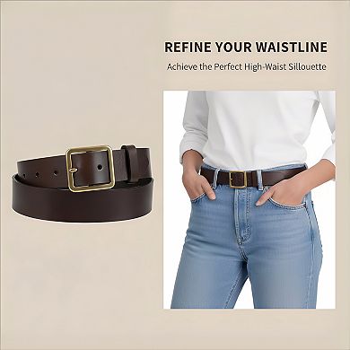 Casual Leather Belt with Square Buckle for Jeans and Dresses