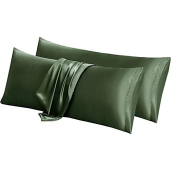 Satin Body Pillow Cover Set of 2, 20x54 in Woodland Green Body Pillow Case for Adults
