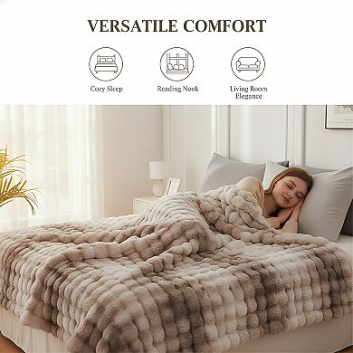 Faux Fur Throw Blanket Cozy Soft Fuzzy Plush for Couch Bedroom