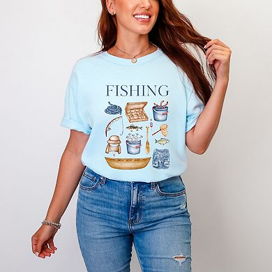 Fishing Watercolor Collage - Women's Garment Dyed Graphic T-Shirt
