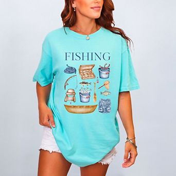 Fishing Watercolor Collage - Women's Garment Dyed Graphic T-Shirt