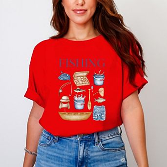 Fishing Watercolor Collage - Women's Garment Dyed Graphic T-Shirt