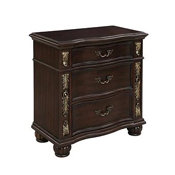 Wooden Nightstand in Madeira Finish with Sleek Design and Spacious Storage