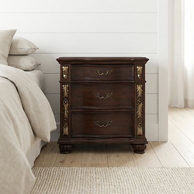 Wooden Nightstand in Madeira Finish with Sleek Design and Spacious Storage