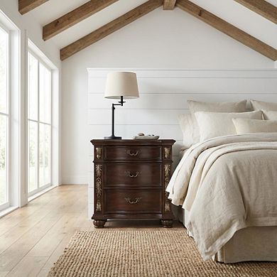 Wooden Nightstand in Madeira Finish with Sleek Design and Spacious Storage