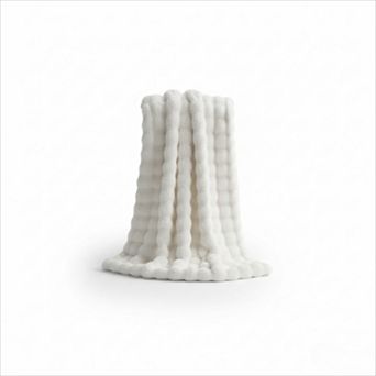 Faux Fur Throw Blanket Ultra Soft Plush Thick Bubble Design