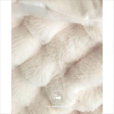 Faux Fur Throw Blanket Ultra Soft Plush Thick Bubble Design