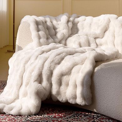 Faux Fur Throw Blanket Ultra Soft Plush Thick Bubble Design