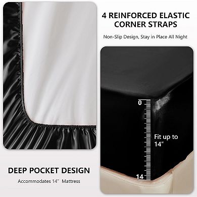 Satin Sheets Queen Size Bed Set - 4 Piece Silky Queen Sheet Set, Luxury Black Queen Sheets
