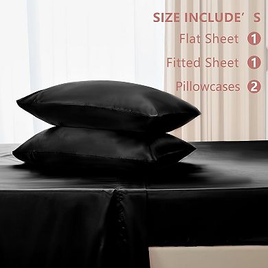 Satin Sheets Queen Size Bed Set - 4 Piece Silky Queen Sheet Set, Luxury Black Queen Sheets