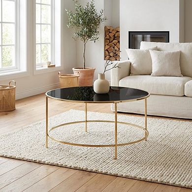 Oval Glass Top Coffee Table with Steel Frame Modern Design