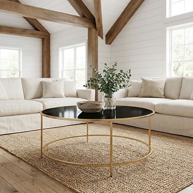 Oval Glass Top Coffee Table with Steel Frame Modern Design
