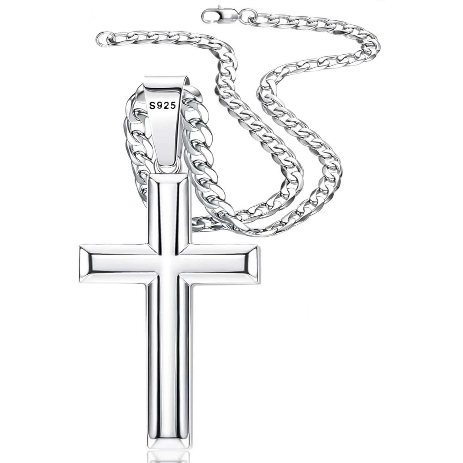 ZUQIETA 925 Sterling Silver 5mm Diamond-Cut Cuban Link Cross 