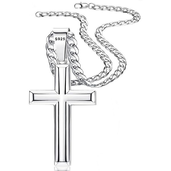 ZUQIETA 925 Sterling Silver 5mm Diamond-Cut Cuban Link Cross