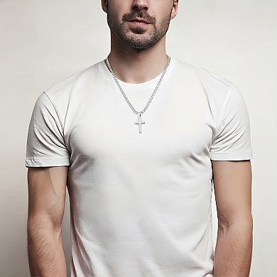 ZUQIETA 925 Sterling Silver 5mm Diamond-Cut Cuban Link Cross Necklace, 22"