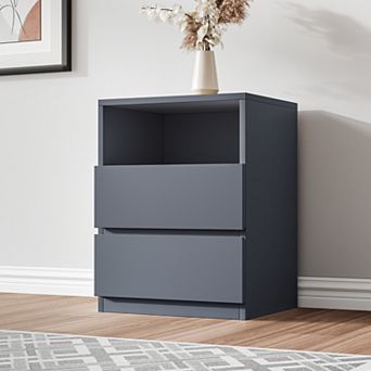 Gray Nightstand with Storage, Wood Bedside Table, Modern End Table for Bedroom and Living Room